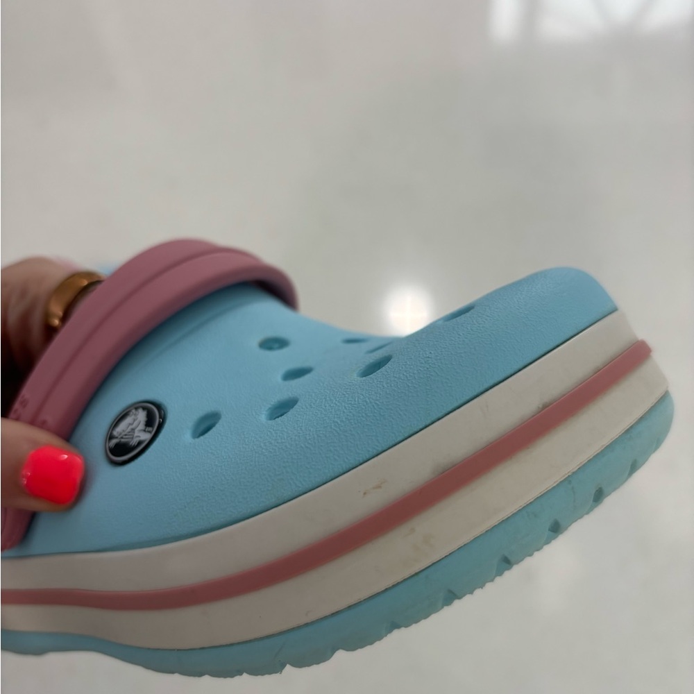 CROCS Kids Aqua Blue Pink Strap Clog Water Shoes - Picture 10 of 13
